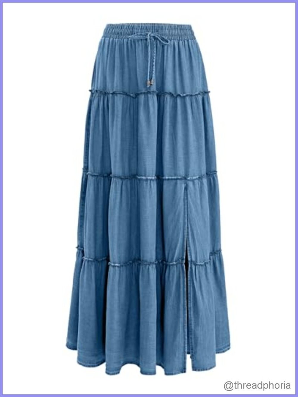 Tiered Denim Maxi Skirt High Waisted Flowy Ruffle Long Skirt